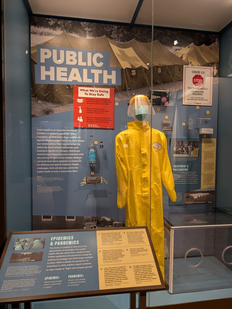 A display called "Public Health" that highlights local responses to various pandemics and epidemics, including COVID-19.